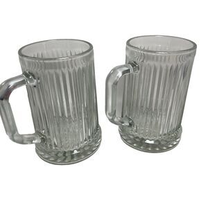 Mugs Ribbed Clear Glass Made In Italy Vintage 12oz Good Condition Lot of 2